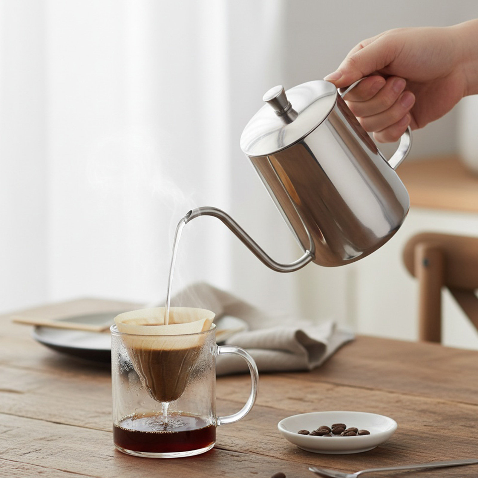 Tea And Coffee Kettle - Chaleira de Aço Inoxidável 600ml para