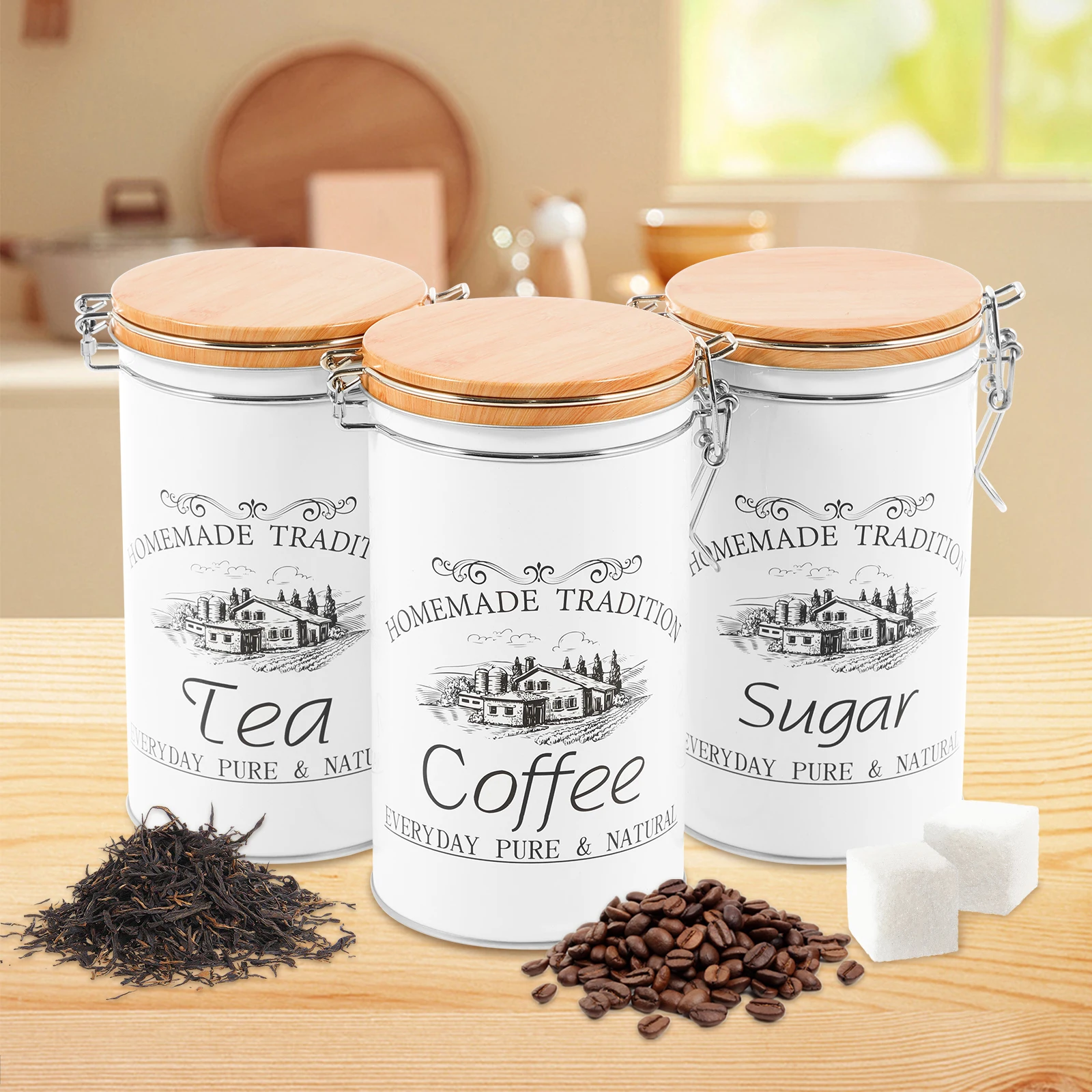Coffee Tea Jar Set - Conjunto de 3 Peças: Latas de
