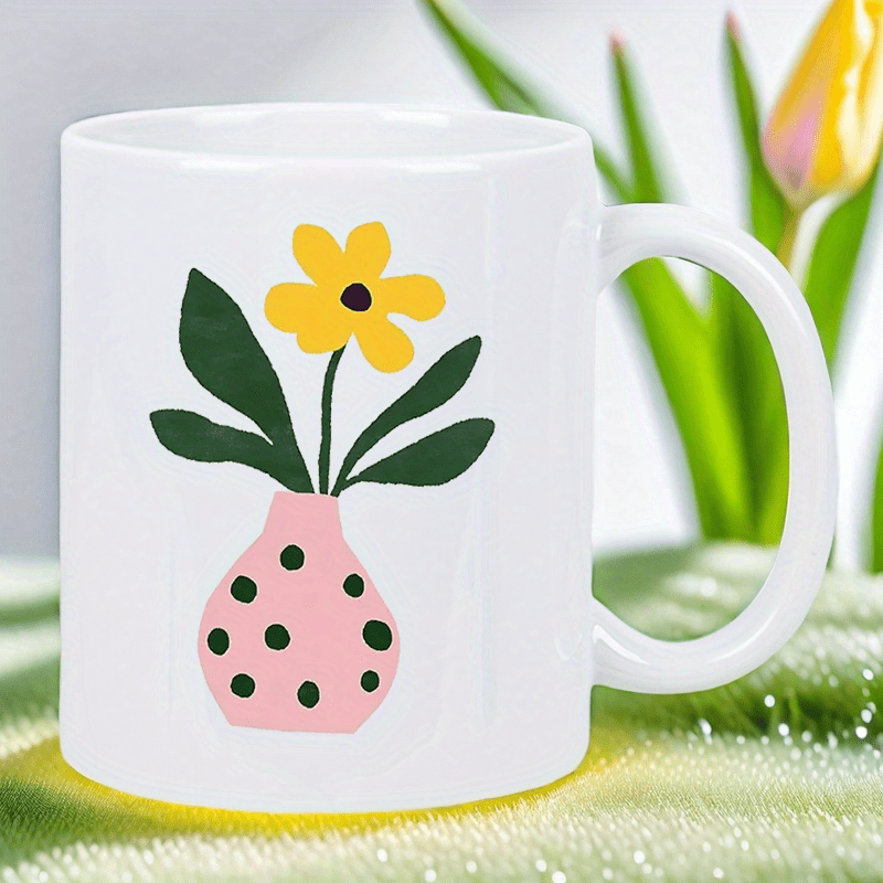 Morning Tea Coffee - Caneca de cerâmica com vaso rosa