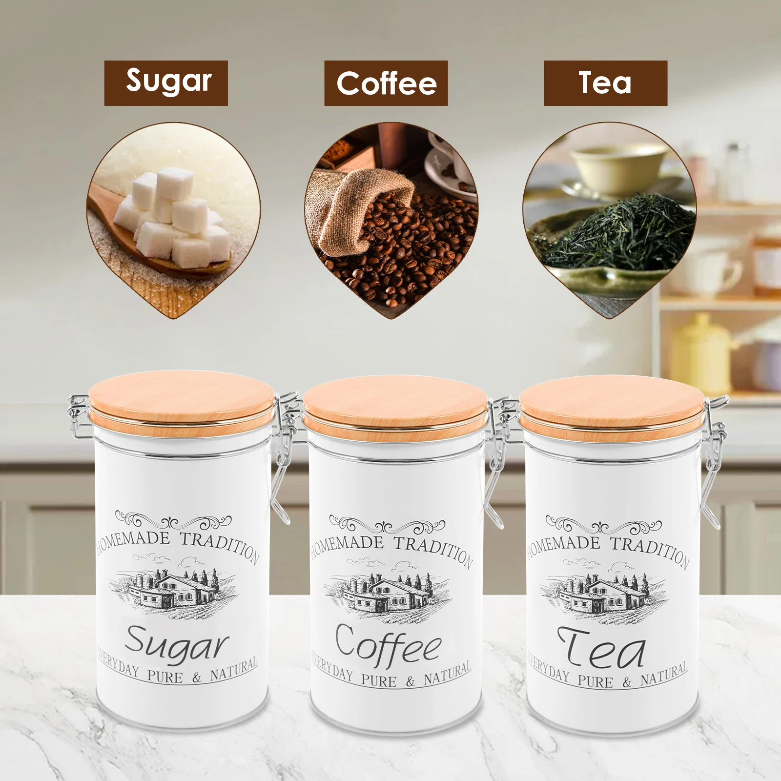 Conjunto de 3 Peças: Latas de  - Coffee Tea Jar Set avaliação e preço