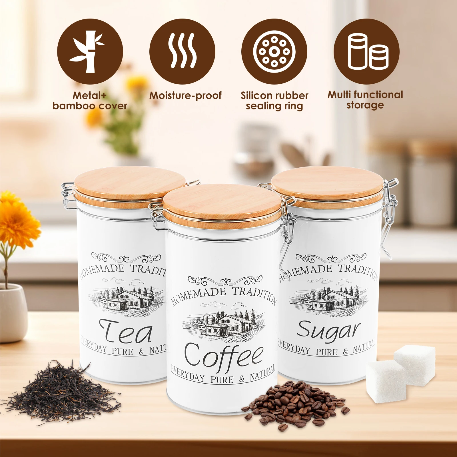 Conjunto de 3 Peças: Latas de  - Coffee Tea Jar Set avaliação e preço